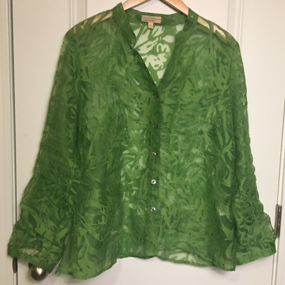 Choices Women's Green Burnout Button Front Shirt M